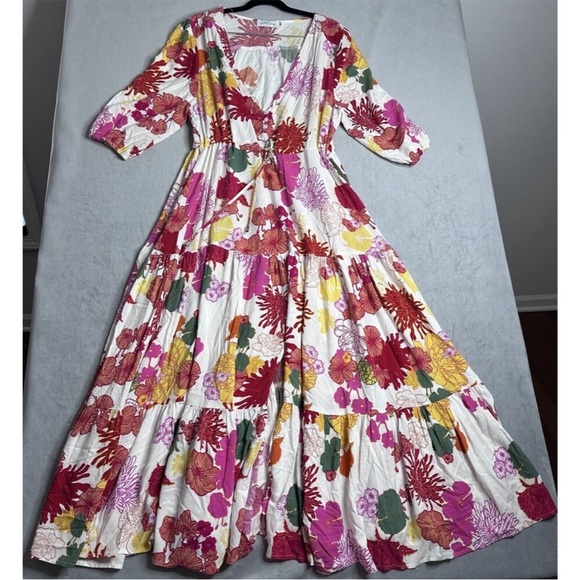 Petal & Pup Dress Womens XL Kelda Floral Multi Tiered Mid Sleeve Wrap - Picture 2 of 8